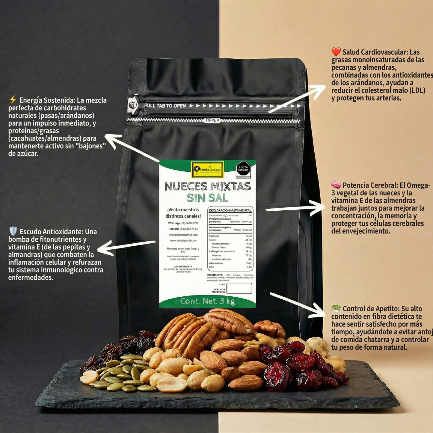 Punto Granel Nueces Mixtas Sin Sal 3 kg Granel