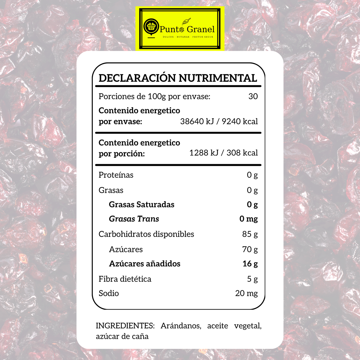 Punto Granel Arándanos Deshidratados Granel 3kg