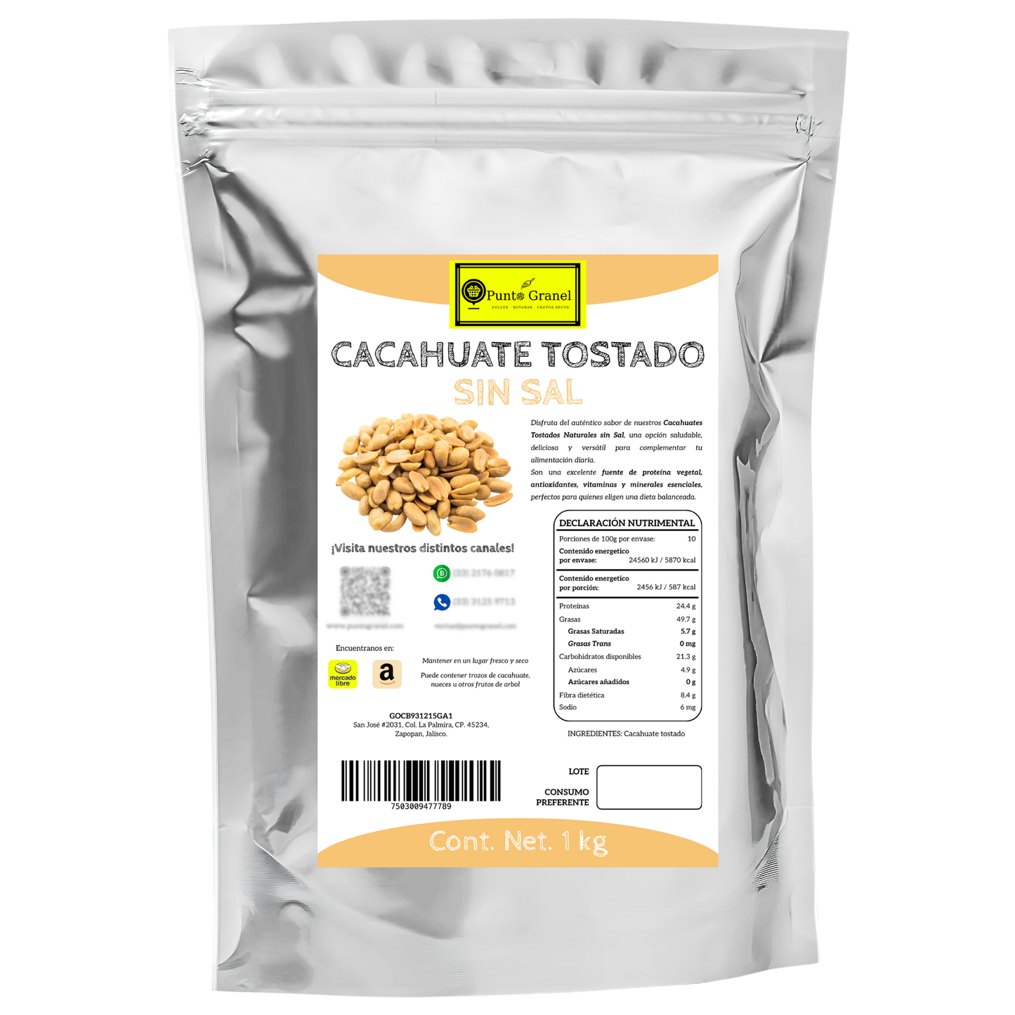 Cacahuate Tostado Sin Sal 1kg Punto Granel